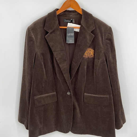 Lauren Ralph Lauren Women Brown Corduroy Blazer Jacket Crest Button Size 22W - Picture 12 of 12
